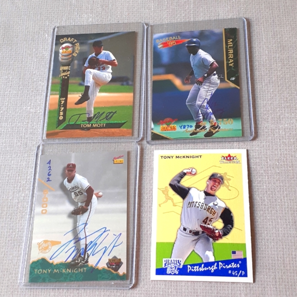 3 Autograph Rookie MLB Cards Tom Mott Tony McKnight Glenn Murray +1